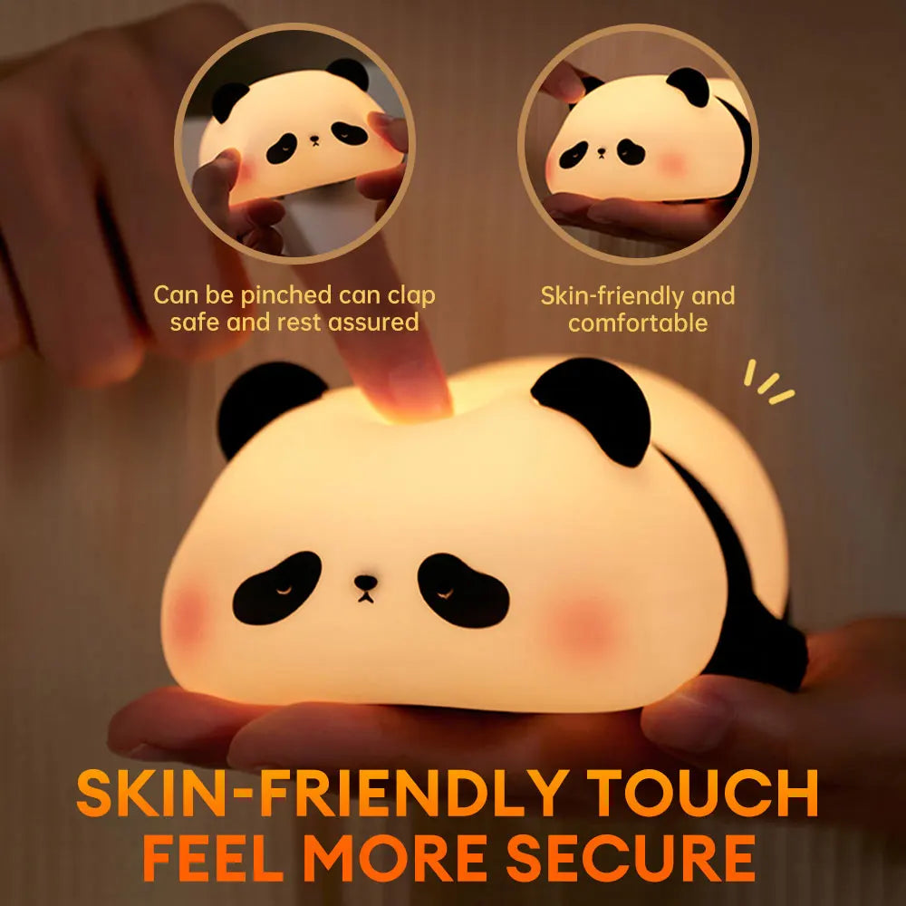 LED Night Lights Cute Panda Silicone Lamp USB Rechargeable Timing Bedside Decor Kids Birthday Gifts for Home Bedroom Decor