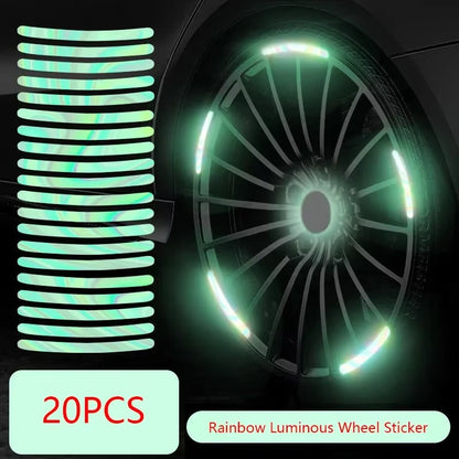 20Pcs Car Wheel Hub Reflective Sticker Tire Rim Reflective Strips Luminous for Night Driving Car Bike Motorcycle Wheel Sticker