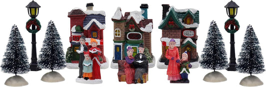 Christmas Village Set - Complete Decoration Includes Figurines and Houses - Perfect Addition to Your Christmas Indoor Decorations & Snow Village Displays - Made of Resin (12 Piece Snow Village Set)