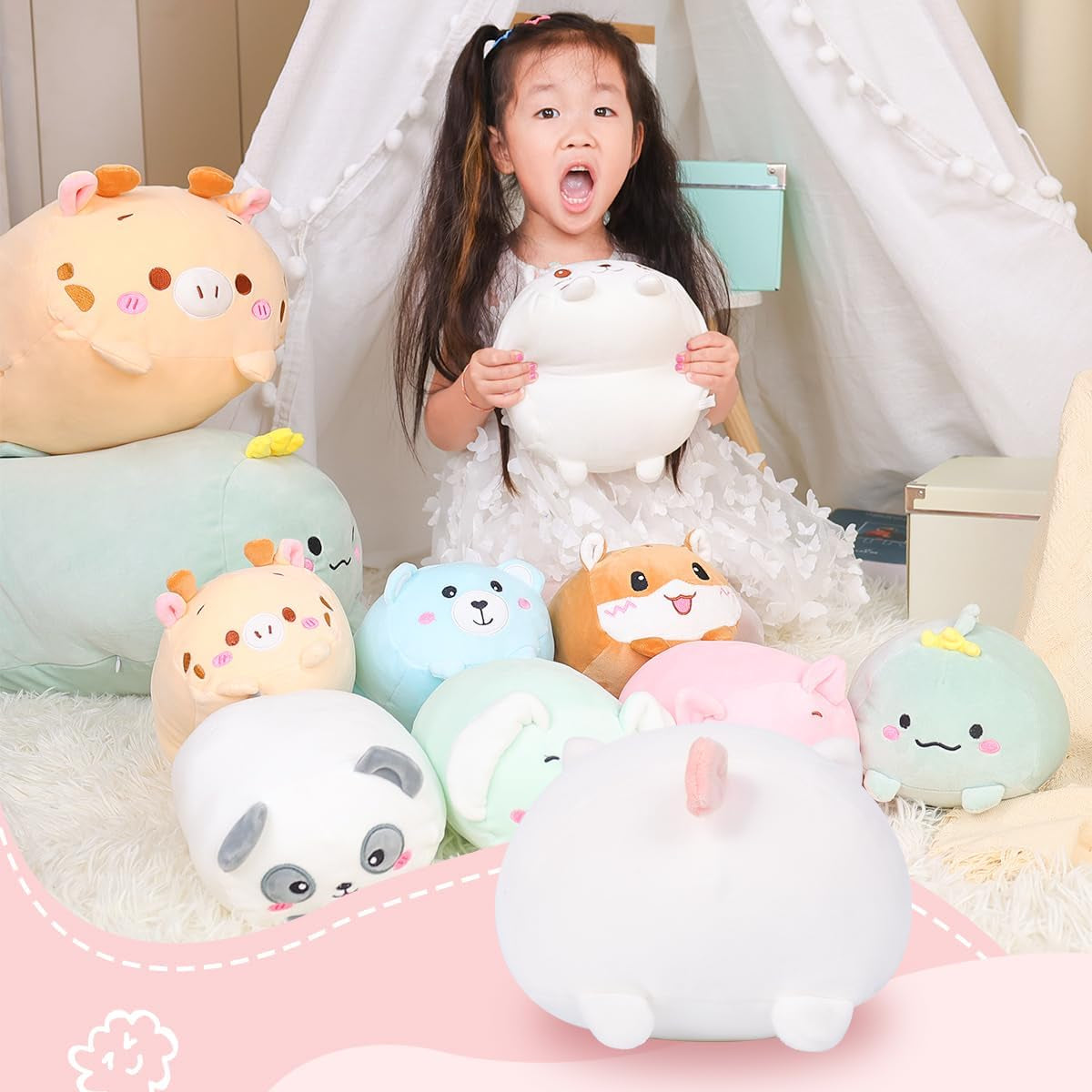 23.6 Inch Cute White Cat Plush Stuffed Animal Cylindrical Body Pillow,Super Soft Cartoon Hugging Toy Gifts for Bedding, Kids Sleeping Kawaii Pillow