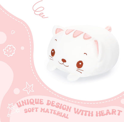 23.6 Inch Cute White Cat Plush Stuffed Animal Cylindrical Body Pillow,Super Soft Cartoon Hugging Toy Gifts for Bedding, Kids Sleeping Kawaii Pillow