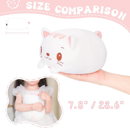 23.6 Inch Cute White Cat Plush Stuffed Animal Cylindrical Body Pillow,Super Soft Cartoon Hugging Toy Gifts for Bedding, Kids Sleeping Kawaii Pillow