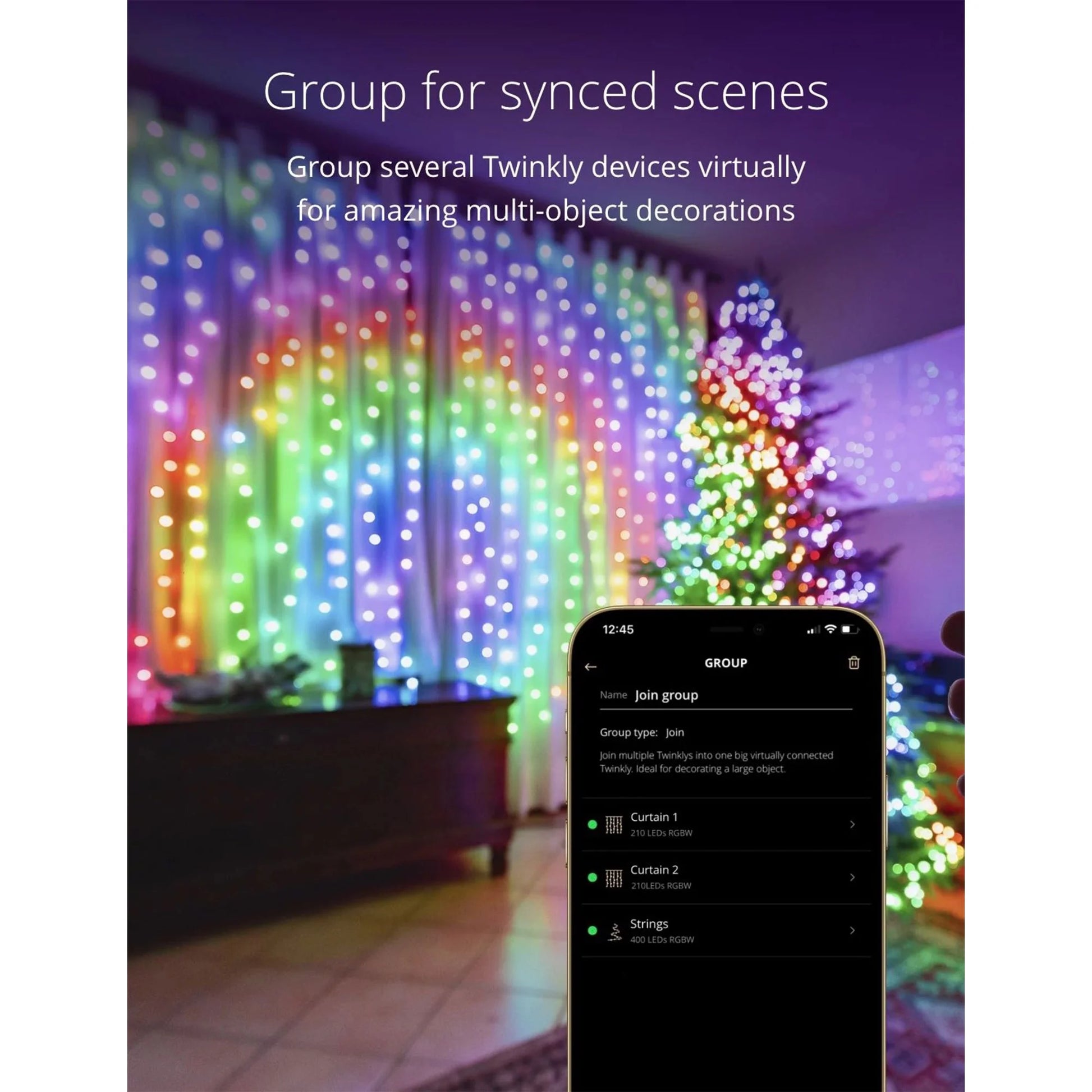 Curtain App-Controlled Smart 210 Multicolor RGB+W LED Christmas Lights